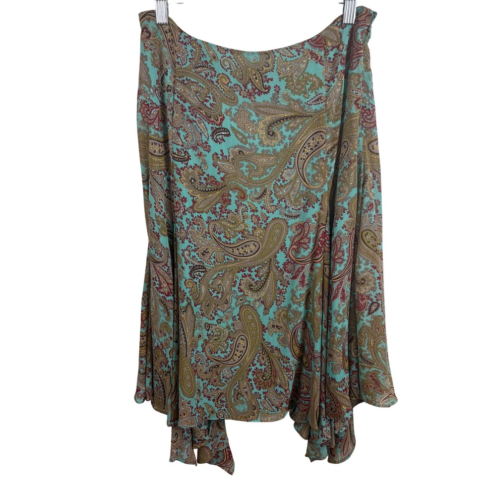 Evan-Picone Paisley Handkerchief Hem Skirt Turquoise Blue Burgundy Size 8 Y2K